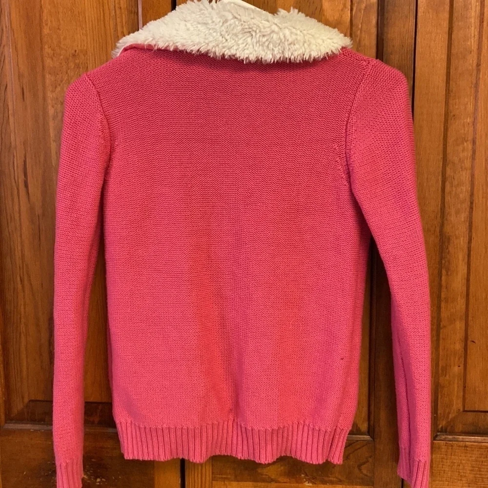 Gymboree Pink Full Front Zippered Sweater w/ Faux Fur Collar. Preowned Sz L